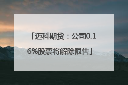 迈科期货：公司0.16%股票将解除限售